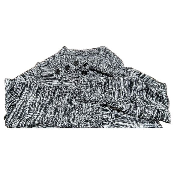 NEW Karen Scott XL Cable Knit Pullover Black Marble Sweater Button Drape Collar - Picture 9 of 10